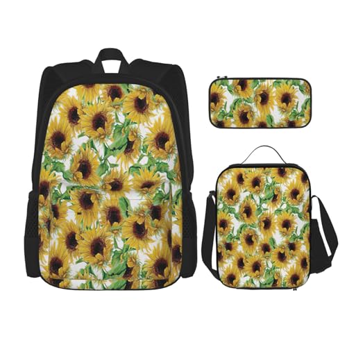 SUHNGE Rucksack mit tropischen Blättern, für Mädchen, Jungen, Schultaschen, Teenager, Lunchbox und Federmäppchen, 3-in-1-Büchertaschen-Set, Sonnenblume, Einheitsgröße von SUHNGE