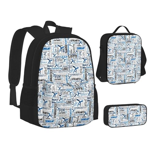 SUHNGE Schulrucksack-Set mit goldfarbenem Glitzer-Ananas-Aufdruck für Teenager, Lunch-Tasche, Federmäppchen, 3-in-1, Schulrucksack-Set, Kinder-Rucksack, Gymnastik Blau, Einheitsgröße von SUHNGE