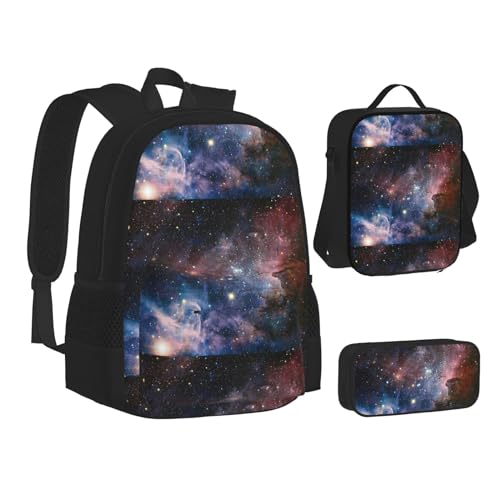 SUHNGE Schulrucksack-Set mit goldfarbenem Glitzer-Ananas-Aufdruck für Teenager, Lunch-Tasche, Federmäppchen, 3-in-1, Schulrucksack-Set, Kinder-Rucksack, Universe Milky Way Galaxy, Einheitsgröße von SUHNGE