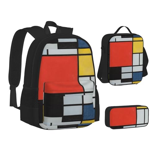 SUHNGE Schulrucksack-Set mit goldfarbenem Glitzer-Ananas-Aufdruck für Teenager, Lunch-Tasche, Federmäppchen, 3-in-1, Schulrucksack-Set, Kinder-Rucksack, Zusammensetzung in Rot, Gelb, Blau und Schwarz, von SUHNGE