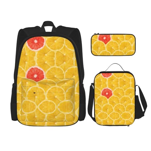 SUHNGE Spring Bamboo Print Rucksack Mädchen Jungen Schultaschen Teenager Lunchbox und Federmäppchen 3-in-1 Büchertaschen-Set, Sommer Zitrone, Einheitsgröße von SUHNGE