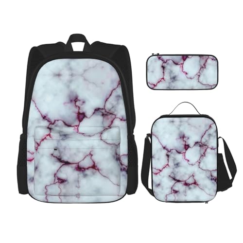 SUHNGE Spring Bamboo Print Rucksack Mädchen Jungen Schultaschen Teenager Lunchbox und Federmäppchen 3-in-1 Büchertaschen-Set, Textur Marmor Violett, Einheitsgröße von SUHNGE