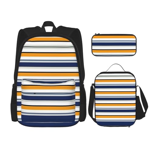 SUHNGE Stilvoller Rucksack mit Sonnenblumen-Druck, für Mädchen, Jungen, Schultaschen, Teenager, Lunchbox und Federmäppchen, 3-in-1-Büchertaschen-Set, gestreift, Einheitsgröße von SUHNGE