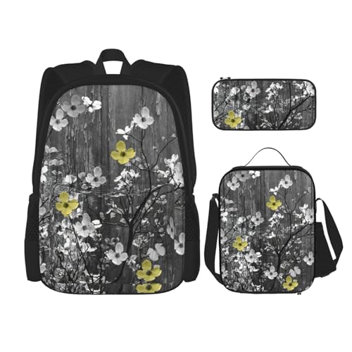 SUHNGE Weihnachtsgirlande mit Lichteraufdruck, 3-teilig, Rucksack, Schultasche mit Lunchtasche, Federmäppchen für Mädchen, Mittelschule, Blumen-Wandkunst, Einheitsgröße von SUHNGE