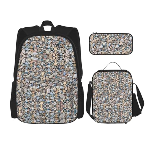 SUHNGE Weihnachtsgirlande mit Lichteraufdruck, 3-teilig, Rucksack, Schultasche mit Lunchtasche, Federmäppchen für Mädchen, Mittelschule, Kieselstein-Muster, Einheitsgröße von SUHNGE