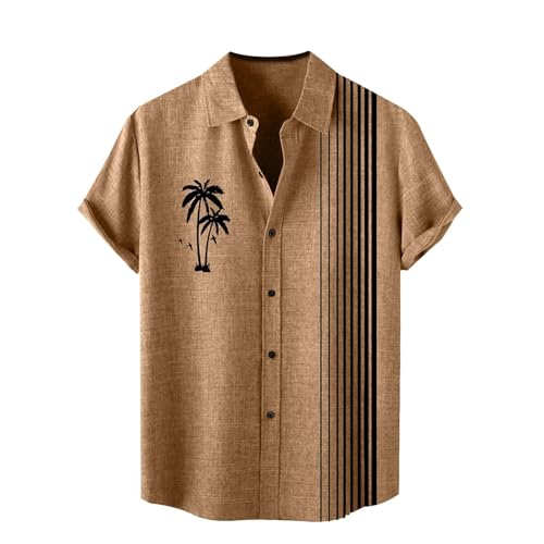 Herren Retro 50er Jahre Bowling Camp Hemd Kurzarm Rockabilly Stil Sommer Button Down Hemd egular Fit Band T-Shirts Hawaii-Hemden Strand Funky Ugly Shiteshirts Tropische Hemden für Herren (Gelb, L) von SUIBOZ