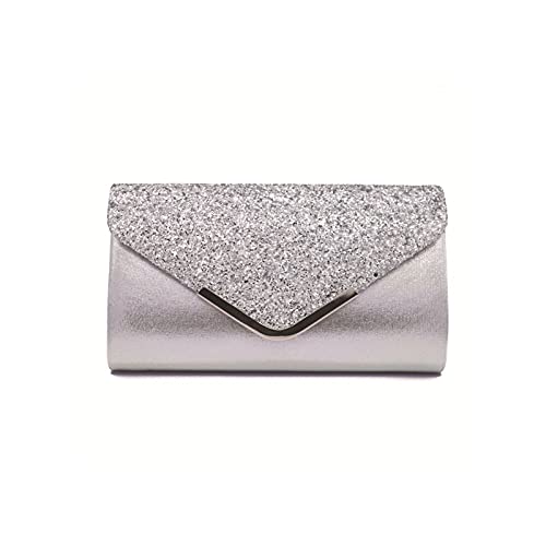 SUICRA Damen Geldbörse Bankettbeutel Braut Tasche Frauen Tasche Damen Pu. Pailletten-Diamant-Umschlag-Tasche Brautjungfern-Tasche Kosmetiktasche Kupplungsbeutel (Color : Silver) von SUICRA