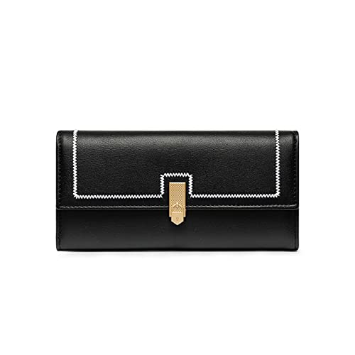 SUICRA Damen Geldbörse Brand Women Wallets Buckle Design Long Wallet Female Leather Purse ID Card Holder Women Purses Ladies Clutch Phone (Color : Black) von SUICRA