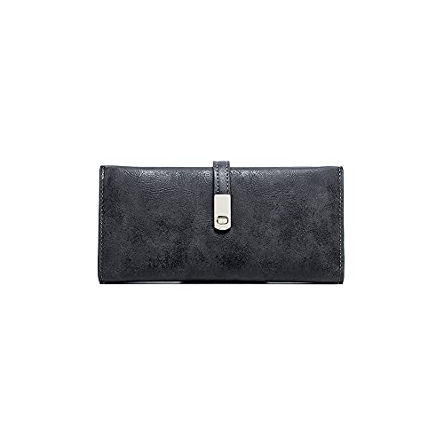 SUICRA Damen Geldbörse Brieftasche Frauen Telefon Tasche Weibliche Matte Leder Lange Frauen Geldbörsen und Geldbörsen Magnet Haspe Damen Slim Kartenhalter Geldbörse (Color : Black) von SUICRA