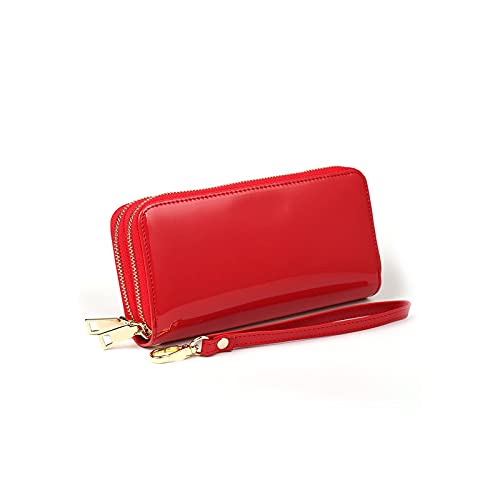 SUICRA Damen Geldbörse Brieftasche Lange doppelte Reißverschluss Geldbörsen Große Kapazität Damen Münze Geldbörse Armband Kupplung Geldkarte Hodler Telefon Handtaschen (Color : Red) von SUICRA