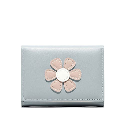 SUICRA Damen Geldbörse Brieftaschen Frauen Blumen Applikationen Süße Kawaii Kartenhalter Mädchen Geldbörse Koreanische Art Geld Tasche Mode Stilvolle Mini Geldbörse Ulzzang (Color : Blue) von SUICRA