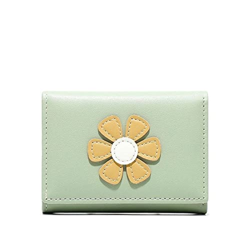 SUICRA Damen Geldbörse Brieftaschen Frauen Blumen Applikationen Süße Kawaii Kartenhalter Mädchen Geldbörse Koreanische Art Geld Tasche Mode Stilvolle Mini Geldbörse Ulzzang (Color : Green) von SUICRA