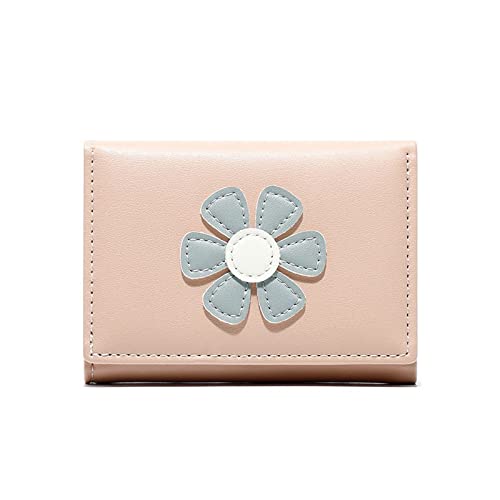 SUICRA Damen Geldbörse Brieftaschen Frauen Blumen Applikationen Süße Kawaii Kartenhalter Mädchen Geldbörse Koreanische Art Geld Tasche Mode Stilvolle Mini Geldbörse Ulzzang (Color : Pink) von SUICRA