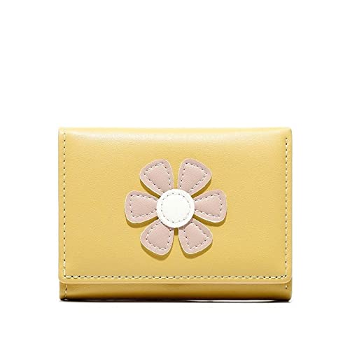 SUICRA Damen Geldbörse Brieftaschen Frauen Blumen Applikationen Süße Kawaii Kartenhalter Mädchen Geldbörse Koreanische Art Geld Tasche Mode Stilvolle Mini Geldbörse Ulzzang (Color : Yellow) von SUICRA