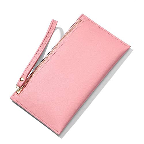 SUICRA Damen Geldbörse Bunte Armband Frauen Lange Wallet Einfache weibliche Mappen-Kupplungs-Dame-Geldbeutel-Reißverschluss-Telefon-Tasche Kartenhalter Damen (Color : Pink) von SUICRA