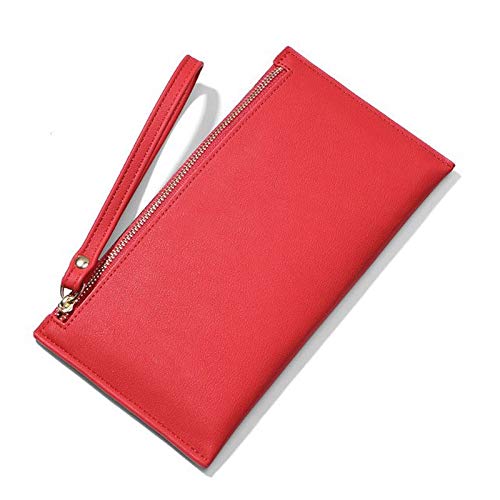 SUICRA Damen Geldbörse Bunte Armband Frauen Lange Wallet Einfache weibliche Mappen-Kupplungs-Dame-Geldbeutel-Reißverschluss-Telefon-Tasche Kartenhalter Damen (Color : Red) von SUICRA