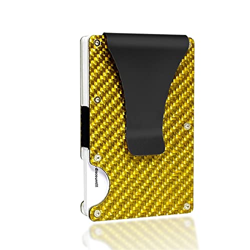 SUICRA Damen Geldbörse Carbon Fiber Card Holder Mini Slim Wallet Men Aluminum Metal Magic Wallet Small Thin Male Purses Money Bag Vallet (Color : Yellow) von SUICRA
