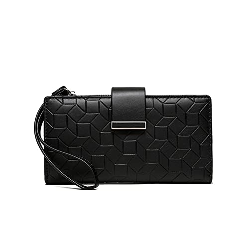 SUICRA Damen Geldbörse Damen Lange Brieftasche Mode Damen Geld Tasche Große Kapazität Brieftasche mit Armband Reißverschluss Münze Geldbörse (Color : Black) von SUICRA