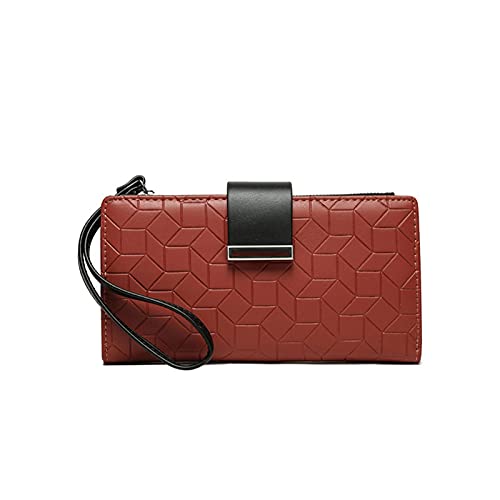 SUICRA Damen Geldbörse Damen Lange Brieftasche Mode Damen Geld Tasche Große Kapazität Brieftasche mit Armband Reißverschluss Münze Geldbörse (Color : Red) von SUICRA