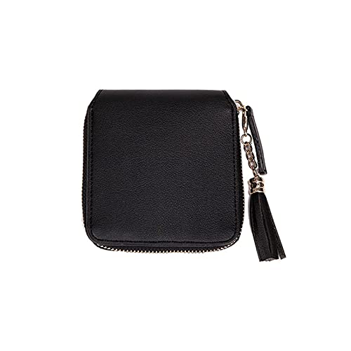 SUICRA Damen Geldbörse Damen Mode Kurze Brieftasche weibliche Quaste Anhänger Münze Münze Geldbörse Einfache Kartenbeutel Clip Quadrat (Color : Black) von SUICRA