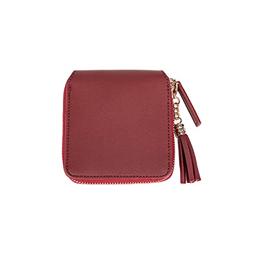 SUICRA Damen Geldbörse Damen Mode Kurze Brieftasche weibliche Quaste Anhänger Münze Münze Geldbörse Einfache Kartenbeutel Clip Quadrat (Color : Red) von SUICRA