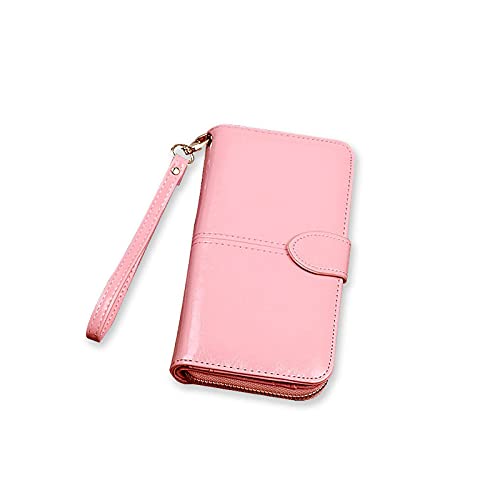 SUICRA Damen Geldbörse Damen Wachs Leder Brieftasche Große Kapazität Schnalle Reißverschluss Lange Armband Kupplung Kartenhalter (Color : Pink 1) von SUICRA