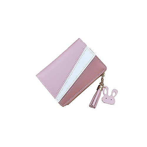 SUICRA Damen Geldbörse Damenbriefe, kurzer Stil, mit Nähen und kontrastierendem Design, mit Reißverschluss Quasten, schön und empfindlich (Color : Pink) von SUICRA