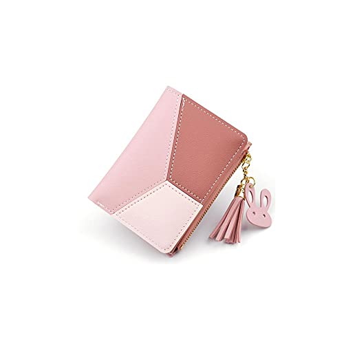 SUICRA Damen Geldbörse Damenbrieftasche, Kurze Stil, mit Reißverschluss Quaste Design, Stiche Kontrastelemente, groß eingebauter Raum (Color : Pink) von SUICRA