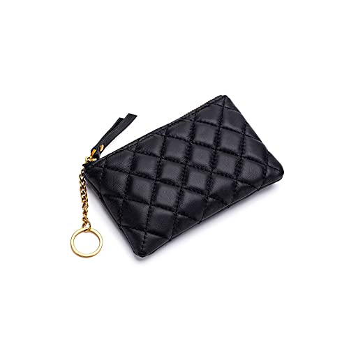 SUICRA Damen Geldbörse Designer Mini Münze Geldbörse Tasche Kleinwechsel Brieftasche Schaffell Echte Leder Taschen Schlüsselanhänger Münzbeutel (Color : Black) von SUICRA