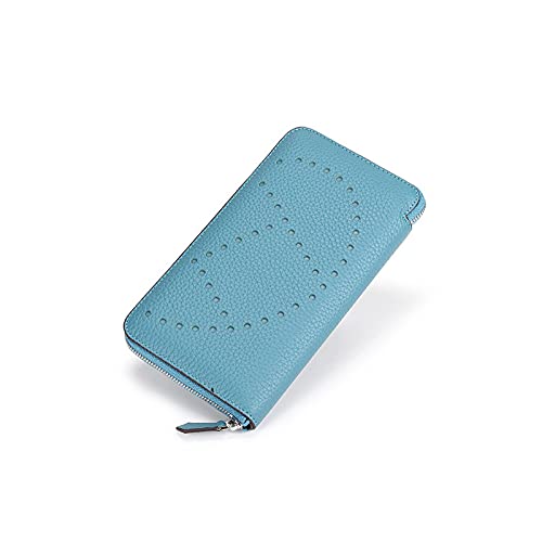 SUICRA Damen Geldbörse Designer aushöhlen Frauen Echtes Leder Lange Geldbörsen Leder Kupplung Tasche Herren- und Frauen Geldbrieftasche (Color : Blue) von SUICRA