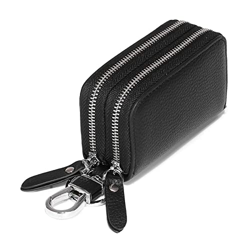 SUICRA Damen Geldbörse Double Layer Leather Key Wallet Unisex Key Case Men Car Keychain Double Zipper Keychain Bag Coin Purse Keychain Wallet Women (Color : Black) von SUICRA