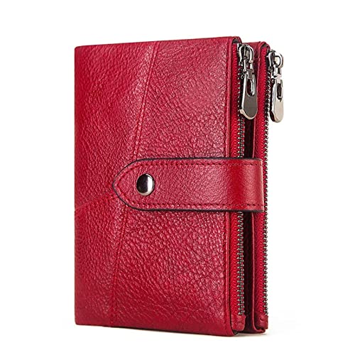 SUICRA Damen Geldbörse Echte Kuhleder Frauen Geldbörsen Tasche Damen Weibliche Geldbörse Kupplung Kleine Brieftasche Kurze Kartenhalter Mädchen Mode Rote Farbe (Color : Red) von SUICRA