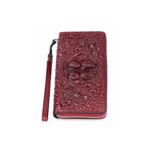 SUICRA Damen Geldbörse Echtes Leder Alligator Frauen Brieftaschen Rindsleder Große Kapazität Lange Geldbörse mit Handseil (Color : Red) von SUICRA