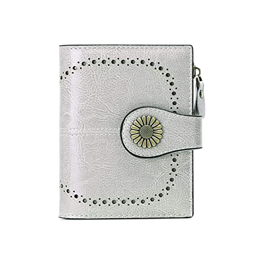 SUICRA Damen Geldbörse Echtes Leder Brieftaschen for Frauen, die kleine einfache Kurze Bifold-Mini-Münz-Taschengeldbörse for jugendlich Mädchen blockieren (Color : Grijs) von SUICRA