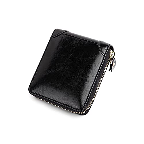 SUICRA Damen Geldbörse Echtes Leder Frauen Brieftasche Reißverschluss Geld Tasche Weibliche Kleine Geldbörsen ICH WÜRDE Kartenhalter Münze Clutch Designer Damen Handtasche (Color : Black) von SUICRA