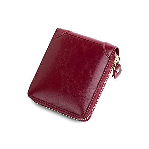 SUICRA Damen Geldbörse Echtes Leder Frauen Brieftasche Reißverschluss Geld Tasche Weibliche Kleine Geldbörsen ICH WÜRDE Kartenhalter Münze Clutch Designer Damen Handtasche (Color : Red) von SUICRA