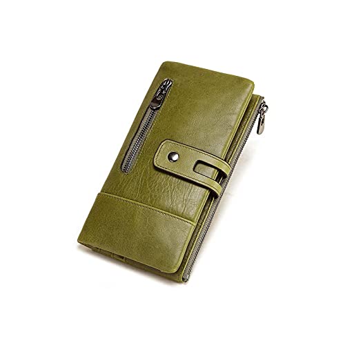 SUICRA Damen Geldbörse Echtes Leder Frauen Clutch Brieftasche Lange Damen Weibliche Münze Geldbörse Klemme Für Handy Tasche Handy (Color : Green) von SUICRA