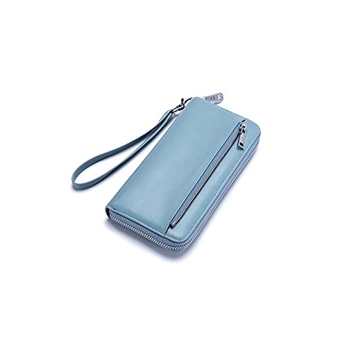 SUICRA Damen Geldbörse Echtes Leder Frauen Clutch Lange Brieftasche Damen Brieftaschen und Geldbänder Armband Reißverschluss Telefon Pocket Card Holder Passport (Color : Blue) von SUICRA