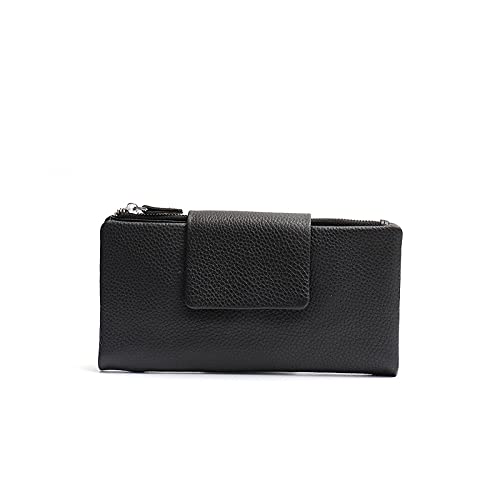 SUICRA Damen Geldbörse Echtes Leder Frauen Lange Brieftaschen Funktionelle Karteninhaber Multi Taschen Anmerkungs Fächer Weibliche tägliche Leder Geldbörsen (Color : Black) von SUICRA