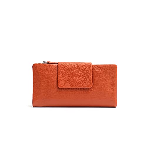 SUICRA Damen Geldbörse Echtes Leder Frauen Lange Brieftaschen Funktionelle Karteninhaber Multi Taschen Anmerkungs Fächer Weibliche tägliche Leder Geldbörsen (Color : Orange) von SUICRA