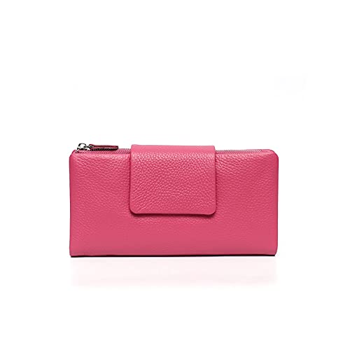 SUICRA Damen Geldbörse Echtes Leder Frauen Lange Brieftaschen Funktionelle Karteninhaber Multi Taschen Anmerkungs Fächer Weibliche tägliche Leder Geldbörsen (Color : Pink) von SUICRA