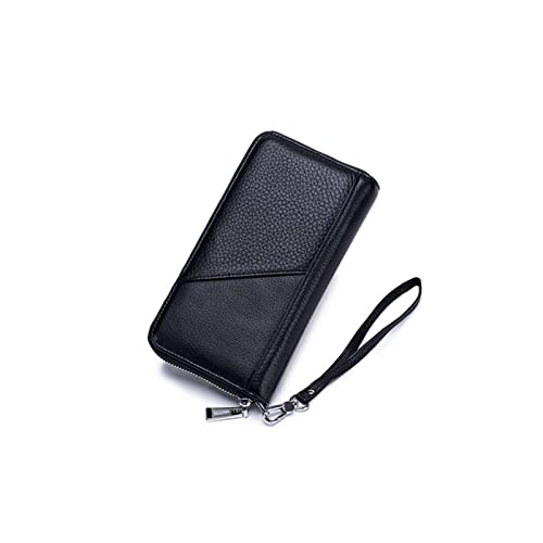 SUICRA Damen Geldbörse Echtes Leder Große Kapazität Brieftasche Multi-Card Bit Reißverschluss Geldbörse mit Langer Brieftasche (Color : Black) von SUICRA