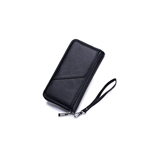 SUICRA Damen Geldbörse Echtes Leder Männer Geldbörsen Multi-Card Bit Reißverschluss Geldbörse mit Handseil berühmte Lange Visitenkarte Brieftaschen (Color : Black) von SUICRA