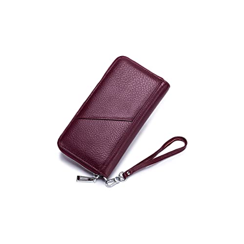 SUICRA Damen Geldbörse Echtes Leder Männer Geldbörsen Multi-Card Bit Reißverschluss Geldbörse mit Handseil berühmte Lange Visitenkarte Brieftaschen (Color : Wine Red) von SUICRA