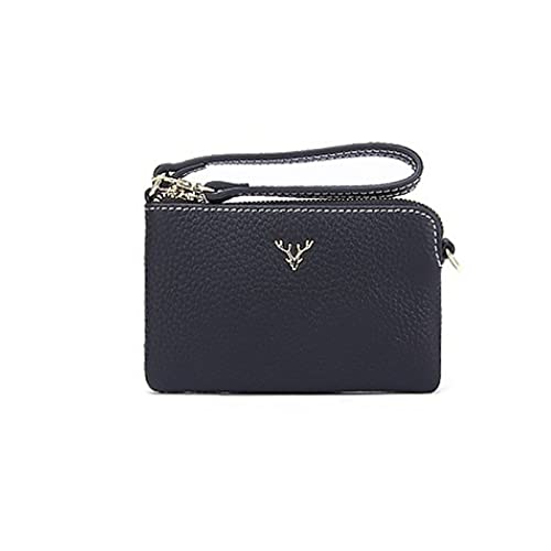 SUICRA Damen Geldbörse Echtes Leder Münze Geldbörse Einfache Rindsleder Weibliche Mode Reißverschluss Multi-Card Halter Litchi Stria Clutch Geld Geldbörsen (Color : Black) von SUICRA