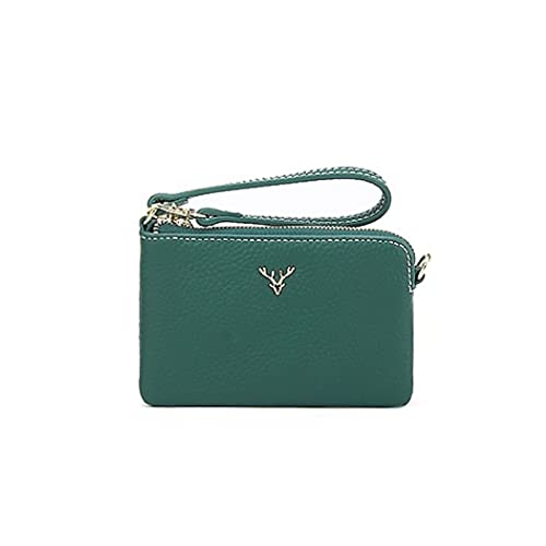 SUICRA Damen Geldbörse Echtes Leder Münze Geldbörse Einfache Rindsleder Weibliche Mode Reißverschluss Multi-Card Halter Litchi Stria Clutch Geld Geldbörsen (Color : Green) von SUICRA