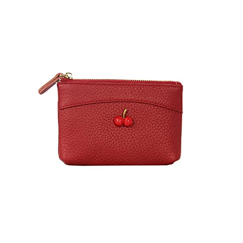 SUICRA Damen Geldbörse Echtes Leder Rindsleder kleine Kurze Frauen Brieftasche Kirschdamen Zipper Leder Münze Geldbörse Leder Schlüssel Ring Tasche Mini Münze (Color : Red) von SUICRA