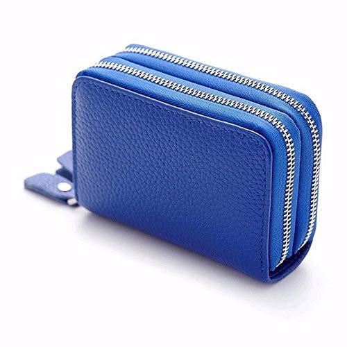 SUICRA Damen Geldbörse Echtes Leder Unisex Kreditkartenetui Geldbeutel for Frauen Doppel-Reißverschluss-Karten-Beutel (Color : Blue) von SUICRA