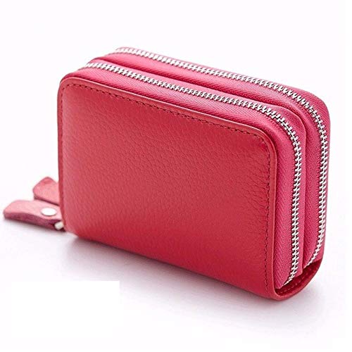 SUICRA Damen Geldbörse Echtes Leder Unisex Kreditkartenetui Geldbeutel for Frauen Doppel-Reißverschluss-Karten-Beutel (Color : Red) von SUICRA