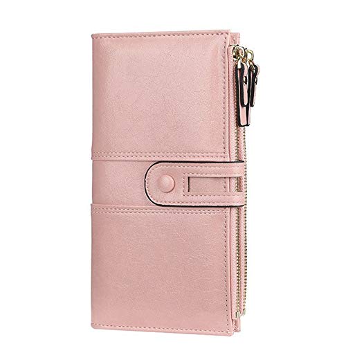 SUICRA Damen Geldbörse Fashion Lange Leder Top Qualität Kartenhalter Klassische weibliche Handtasche Zipper Wallet (Color : Pink) von SUICRA